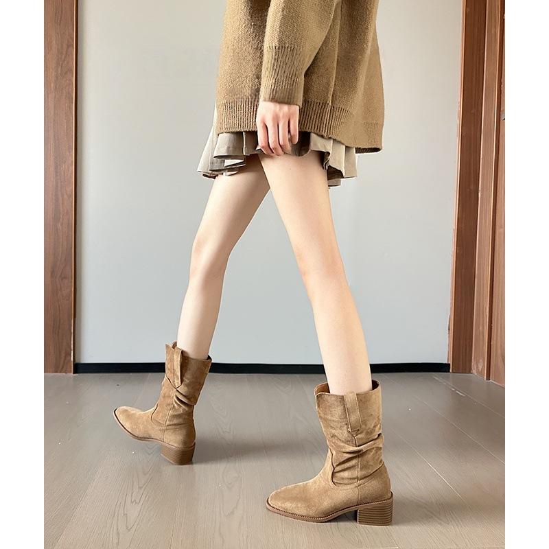 Spot~ Martin boots, small inner height-increasing boots, women's new spring high-heeled mid-tube short boots, stacking boots