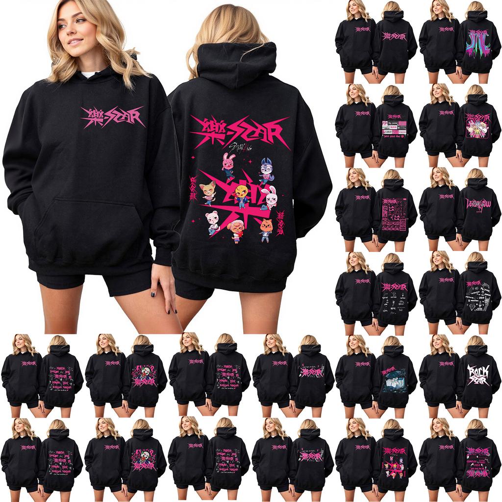 Roupa Casual Feminina da Moda Fato de Treino Top de Manga Comprida Moletom com Capuz Estampado