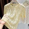 Top Sottogiacca T-shirt da Donna Estiva con Intagli in Pizzo a Maniche Corte