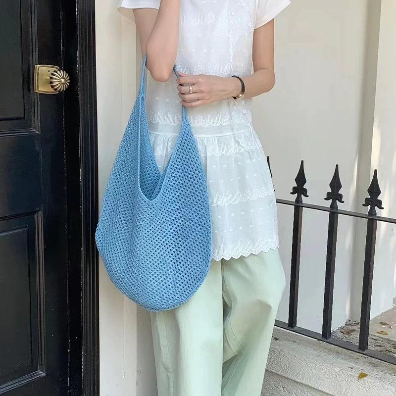 Casual college student large-capacity knitted bag women's summer popular shoulder bag tote bag