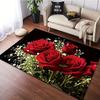 Romantic 2D Red Rose Baby's Breath Area Rug for Bedroom Living Room Kitchen Non Slip Washable Floor Mat Home Decorative Carpet