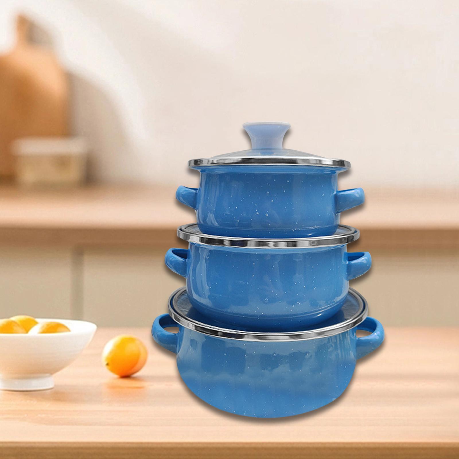 

3 Pieces Enamel Pot Set Universal Reusable Cooking Casserole Pot Kitchen світло-синій колір
