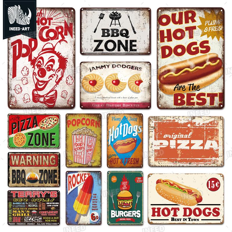 INEED Vintage Decor Fast Food Breakfast Lunch Tin Sign Wall Posters Metal Sign Art Plate Kitchen Decorative Plaque Metal Decor