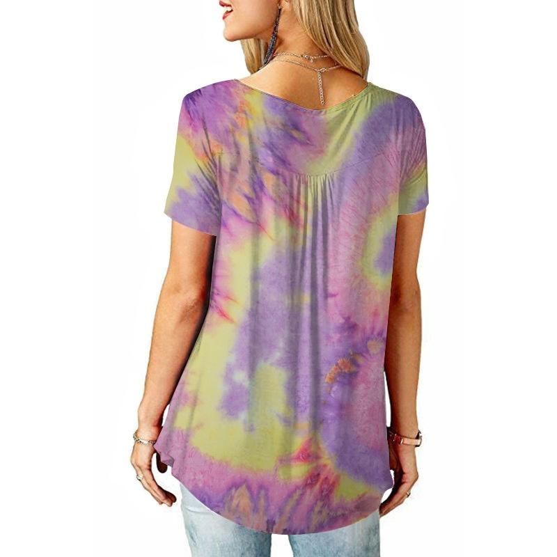 Women Short Sleeve Tie Dye T-shirt Plus Size Ladies Summer Casual Loose Tunic Tops