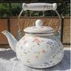 Emaille-Teekanne im chinesischen Stil 2,5L/1,5L, Anti-Verbrühungsgriff, Gasherd-Kessel, birnenförmige florale Emaille-Kaffeekanne