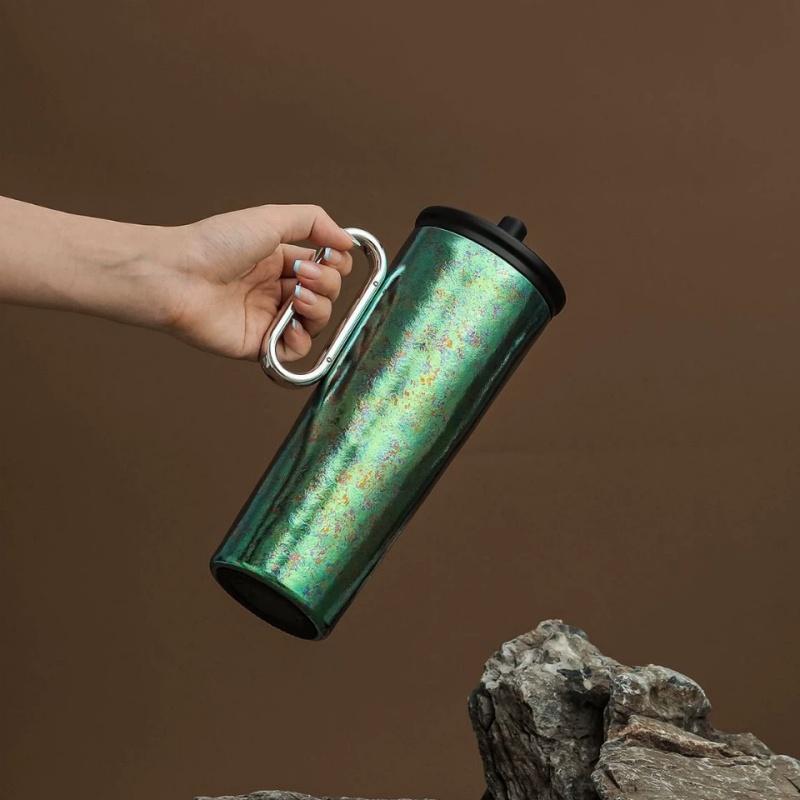 710ml Women's Pure Titanium Coffee Thermos Cup with Handle And Straw Double-layer Vacuum Water Bottle Outdoor Drinkware Gift Mug