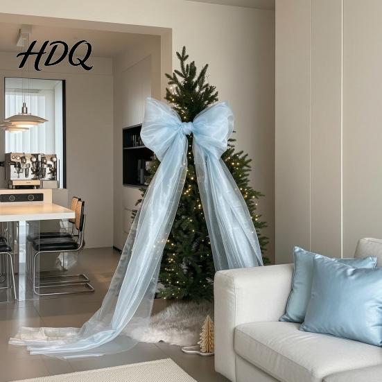 Herbruikbare Polyester Strikken Extra Grote Kerstboom Topper Strik 150 cm Reusachtig Tule met Feestelijke Cadeauverpakking Lange Slinger Organza Gaaslint