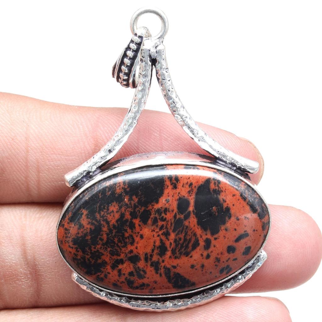 Mahagoni Obsidian Handgefertigt Damen Unisex Silberschmuck Anhänger 2.5