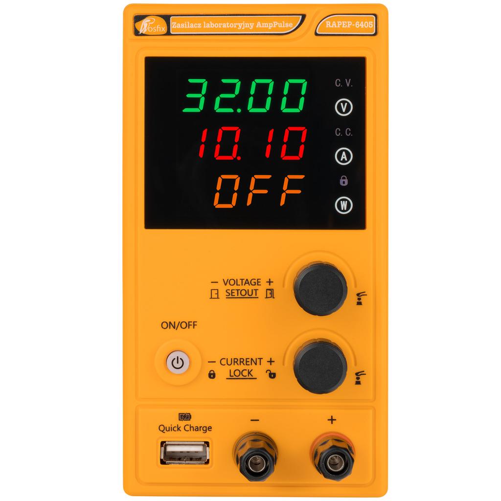 Rosfix Zasilacz Laboratoryjny AmpPulse RAPEP-6405 64V 5A – Regulowane Napięcie I Prąd | Wysoka Precyzja | System Zabezpieczeń ROSFIX PROTECT