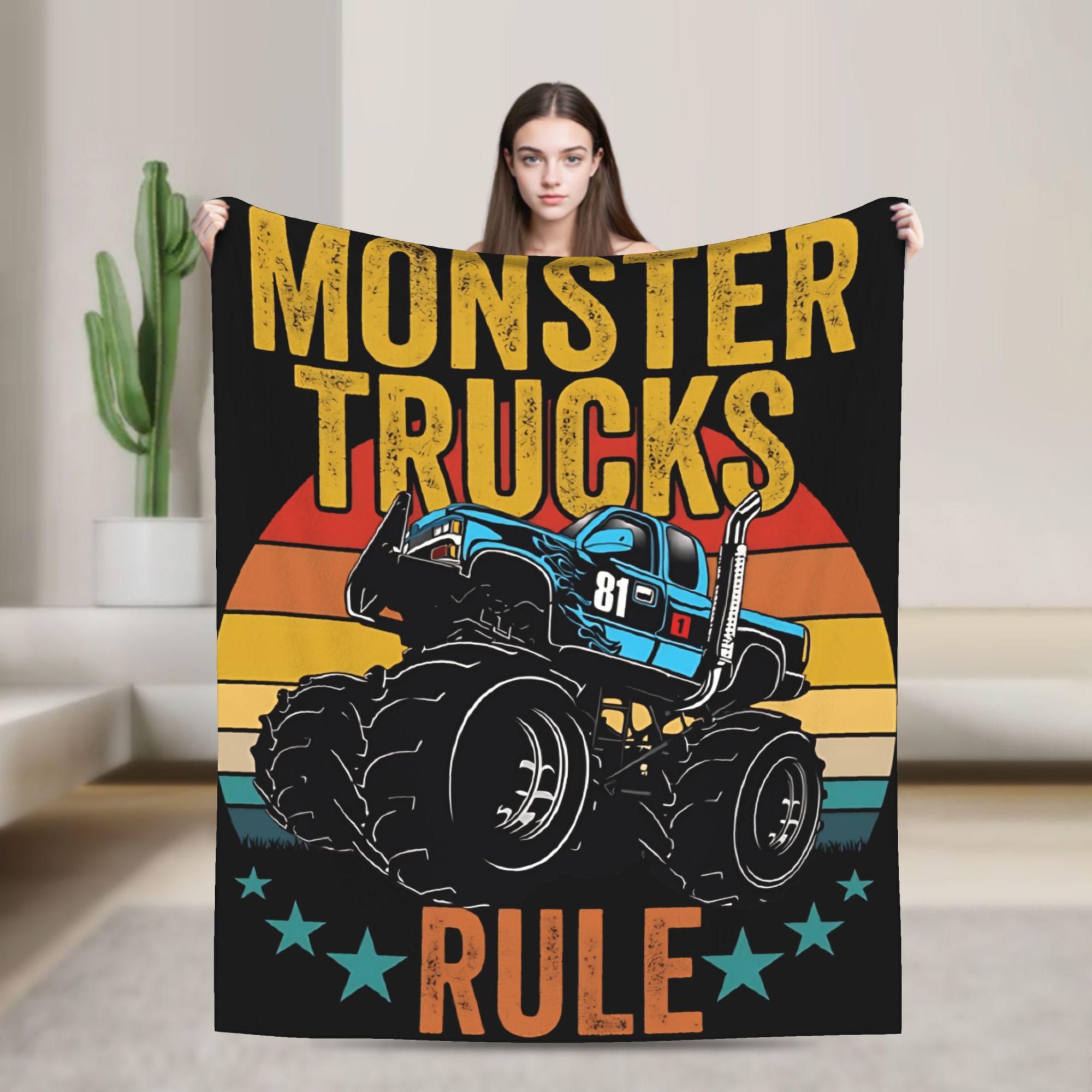 Monster Trucks Rule Plush Blanket Kids Adult Flannel Throw Outdoor Super Warm Customized Quality Bedspread Birthday Gift 75x90cm