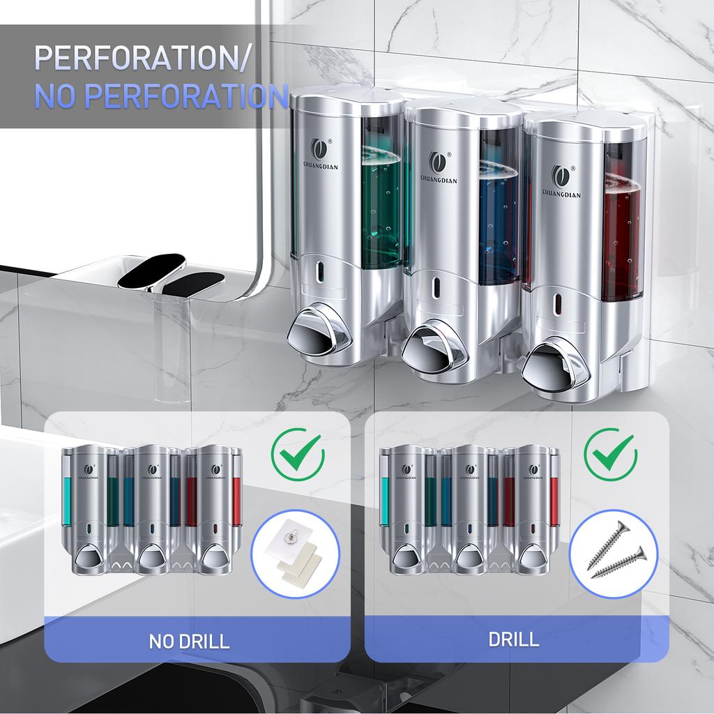 Nástěnný dávkovač tekutého mýdla Bez vrtání Koupelnová láhev na šampon a kondicionér Kuchyňský zásobník na saponát na nádobí 1/2/3*200ML