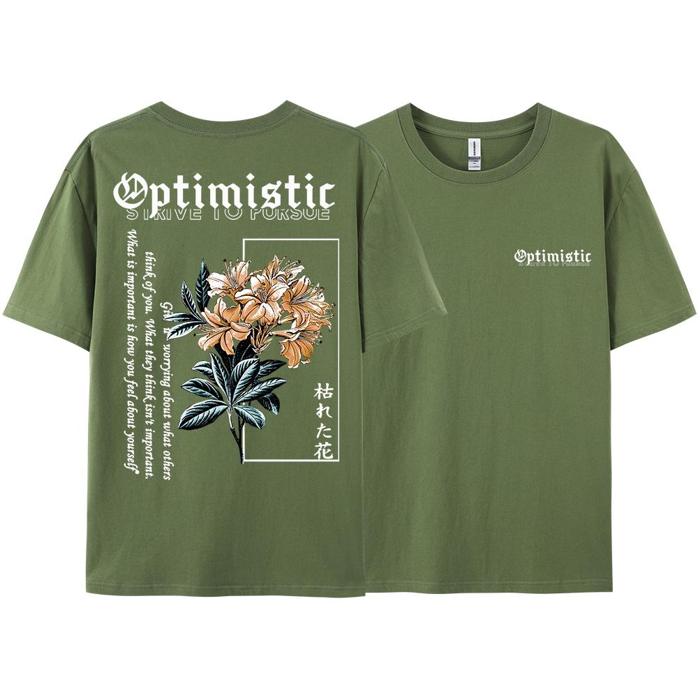 Optimistic Strive To Porsue Harajuku Flower Printing Men Women Tshirt Oversized Loose T Shirts Cotton Short Sleeve Hip Hop Tees
