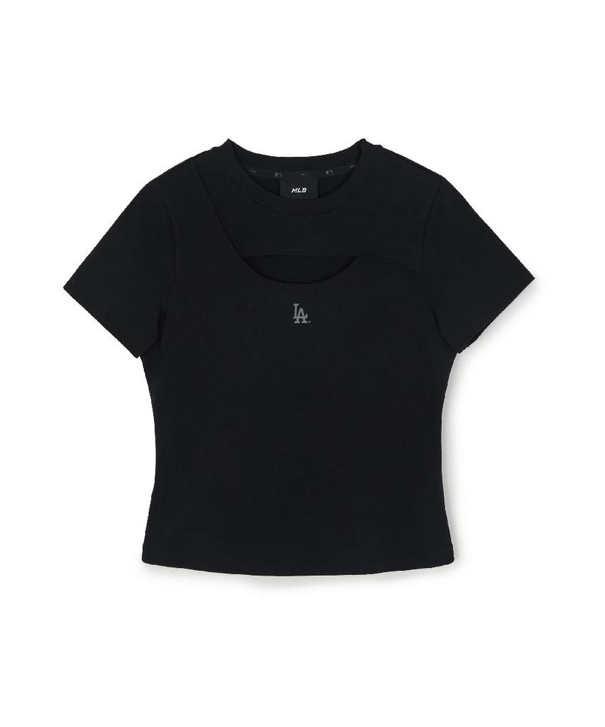 Emelbi Women'S Cutout Detail Slim Semi-Crop Short Sleeve T-Shirt La (Black)