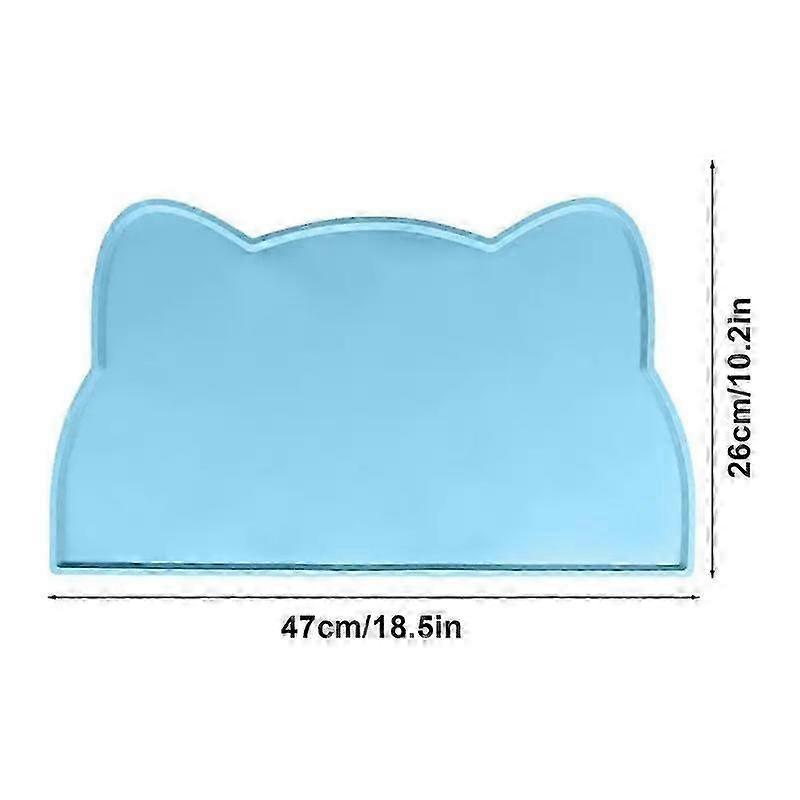 Blue Silicone Pet Food Mat, Raised Edge, Waterproof, Dogs/Cats