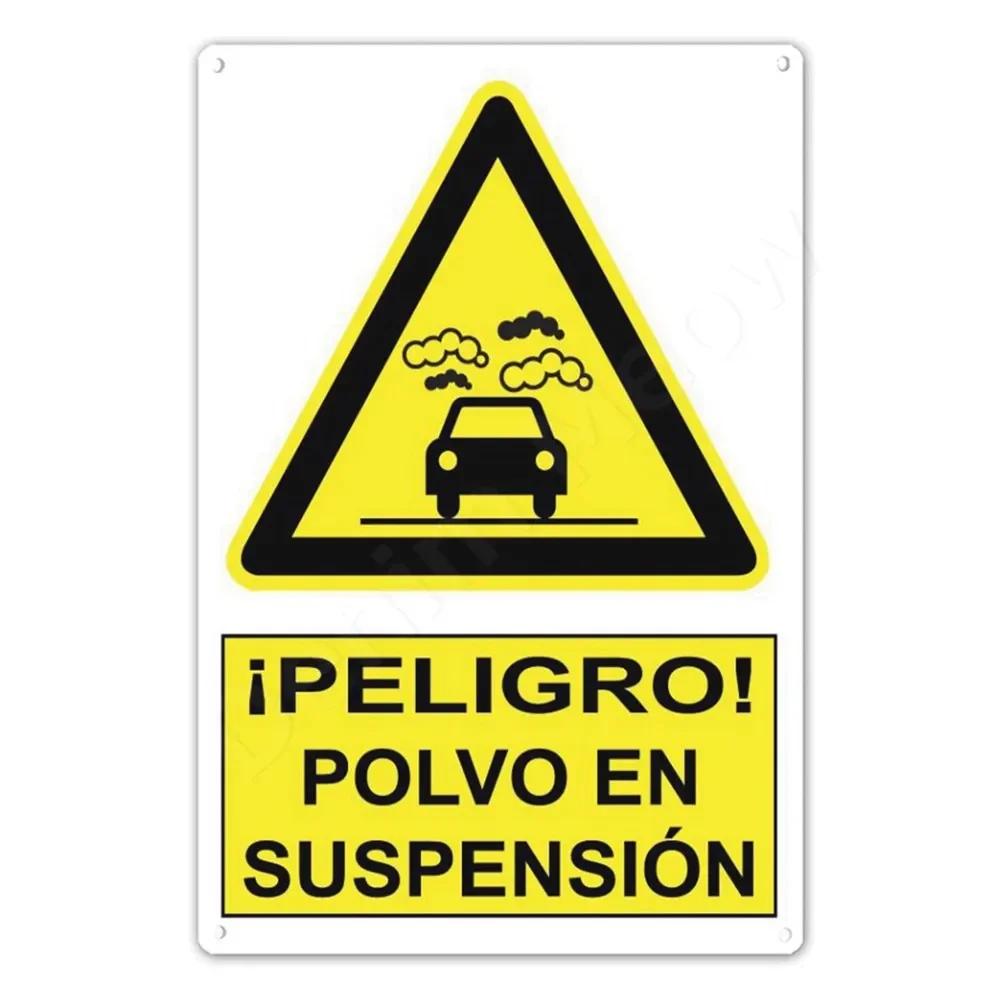 Spanish Warning Sign Danger Metal Sign for Street Yard Bar Workshop Decor Yellow Waterproof Caution Signs Outdoor Indoor