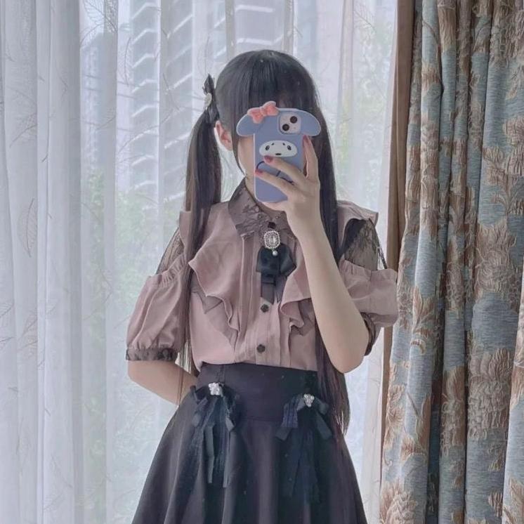 Roztomilá halenka v japonském stylu Elegantní Krátký rukáv Sladké topy Ležérní Dámská Estetická košile Kawaii Dámské košile Lolita Y2K Oblečení