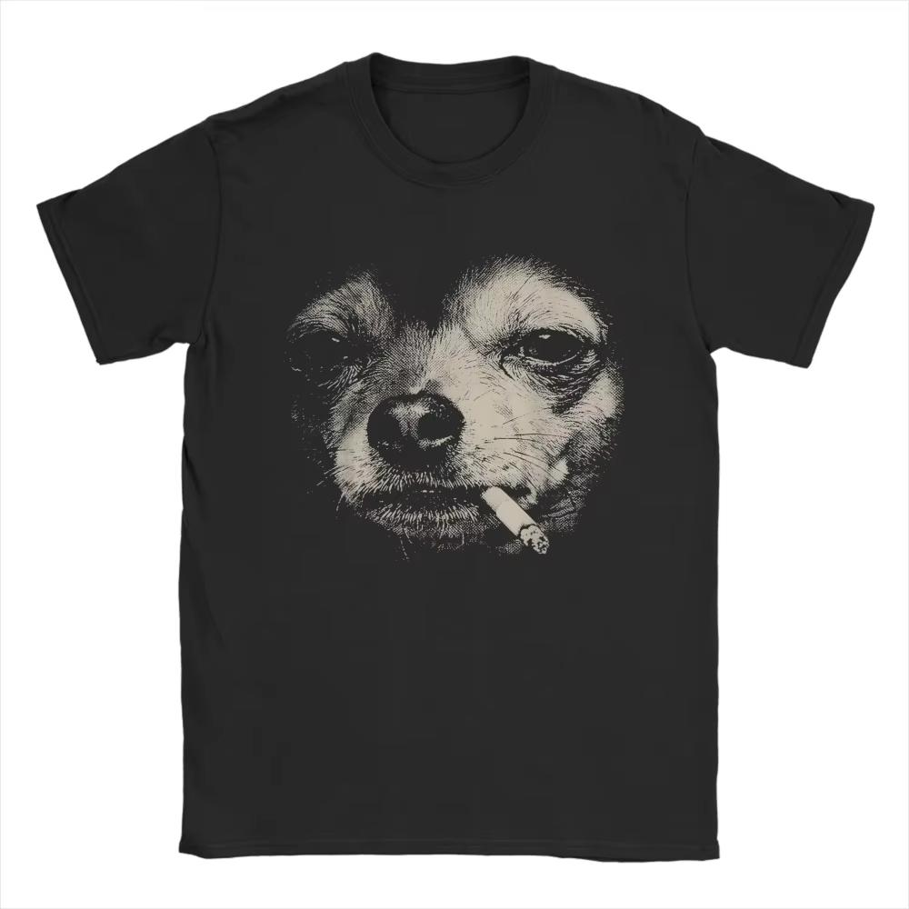 Dog Smoking Cigarette Funny Chihuahua Meme TShirts Summer Popular T Shirts Unisex Cotton Oversized Tees Short Sleeve Funny Tops