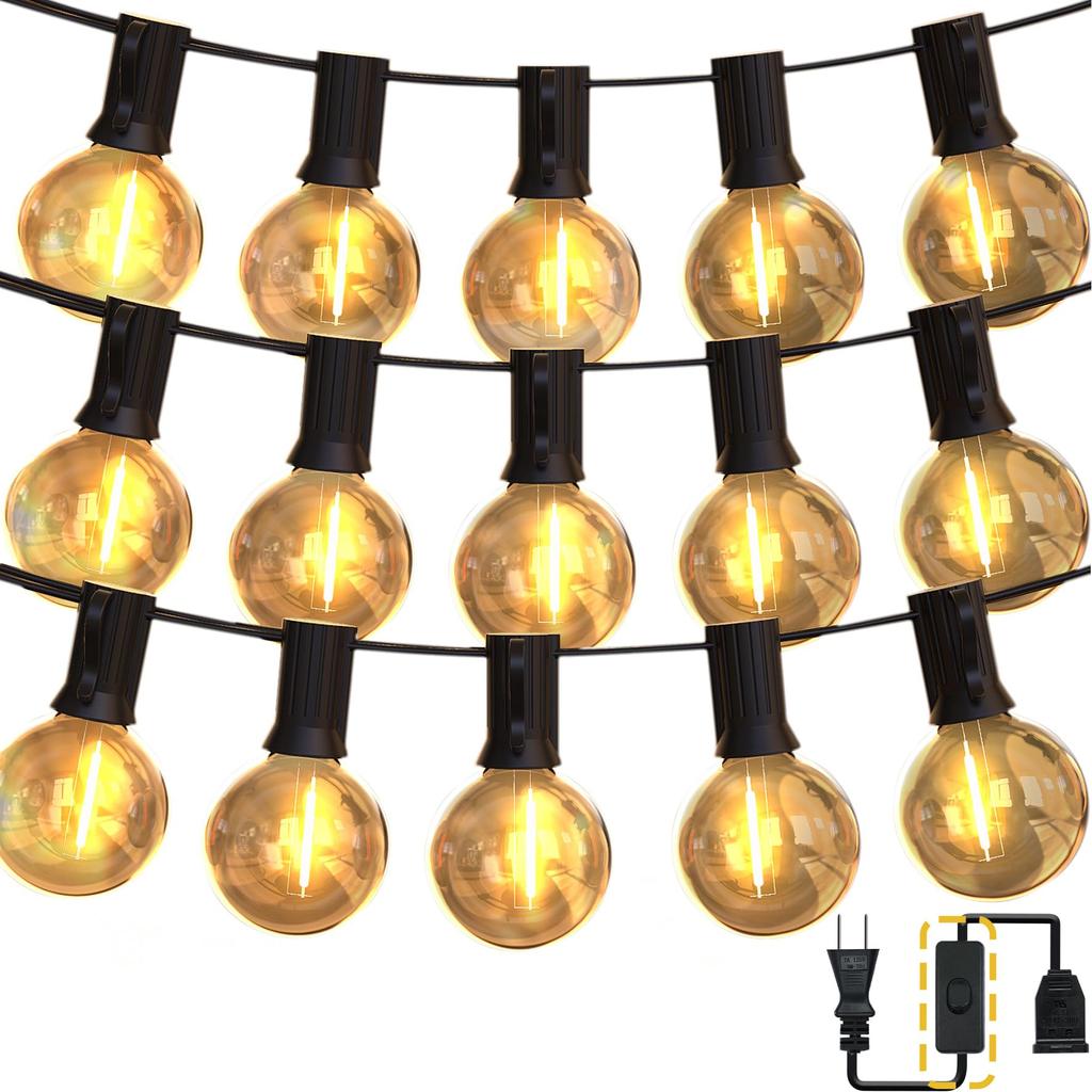 Outdoor String Lights with Extension 38 LED E12 Warm PC Indoor Garden Party Shopping Street Switch, 22.8m Cord, Bulbs, Base, G40, White, Material,