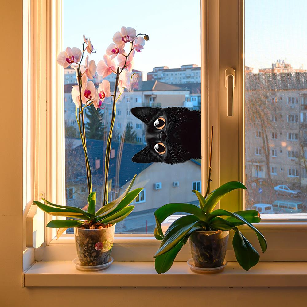 Cartoon Cute Little Black Cat Balcony Glass Home Beautification and Decoration Electrostatic Window Stickers