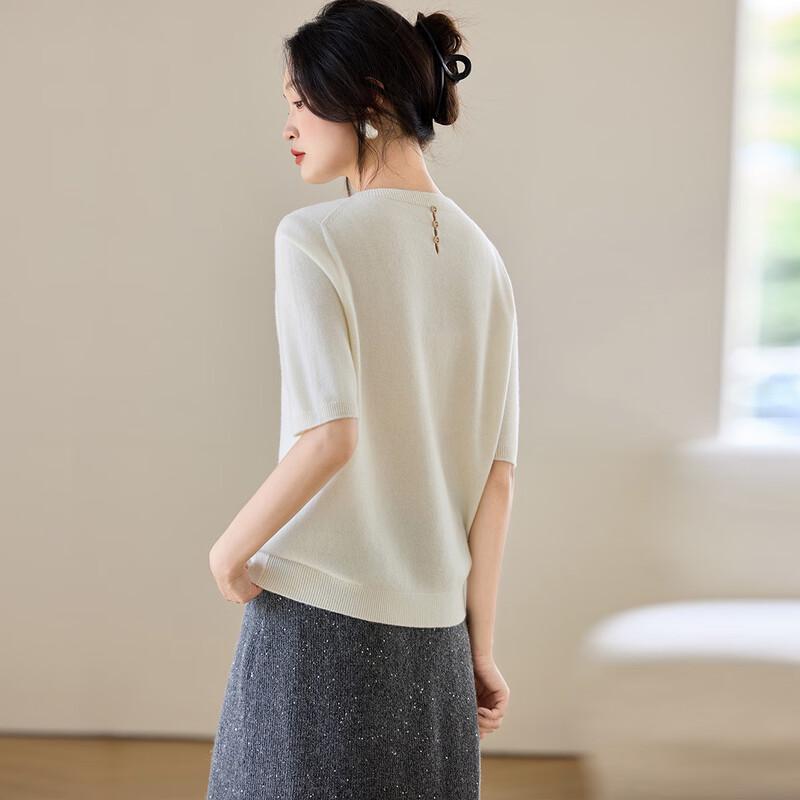 Srcr Women's Cashmere Blend Round Neck Mid-Sleeve Sweater