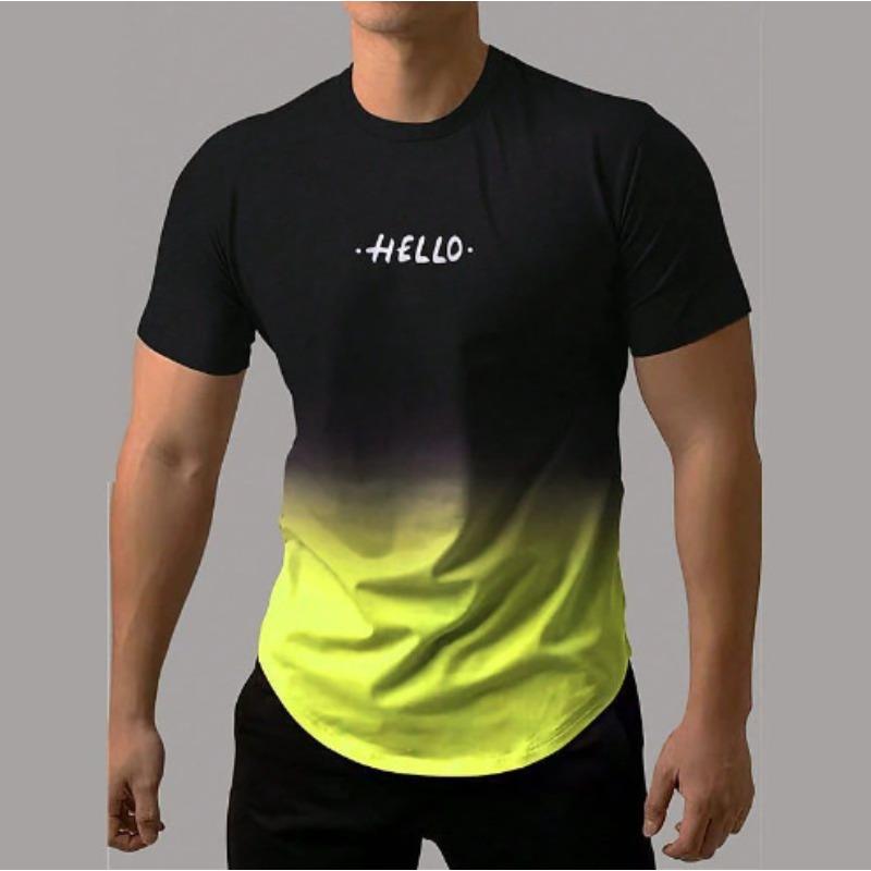 Men's 3D Printed T-Shirt gradient color Short Sleeve O-Neck Pullover casual top