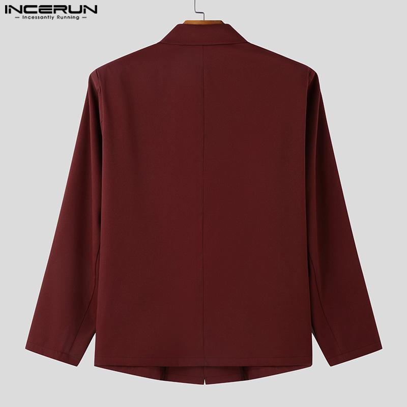 INCERUN Men Lapel Neck Blazer Long Sleeve One Button Thin Coats