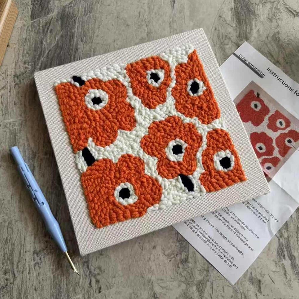DIY Embroidery Kits For Beginner Craft Punch Needle Set Rug for Starter Kits with Stamped Flower Pattern Needle Felting Supplies