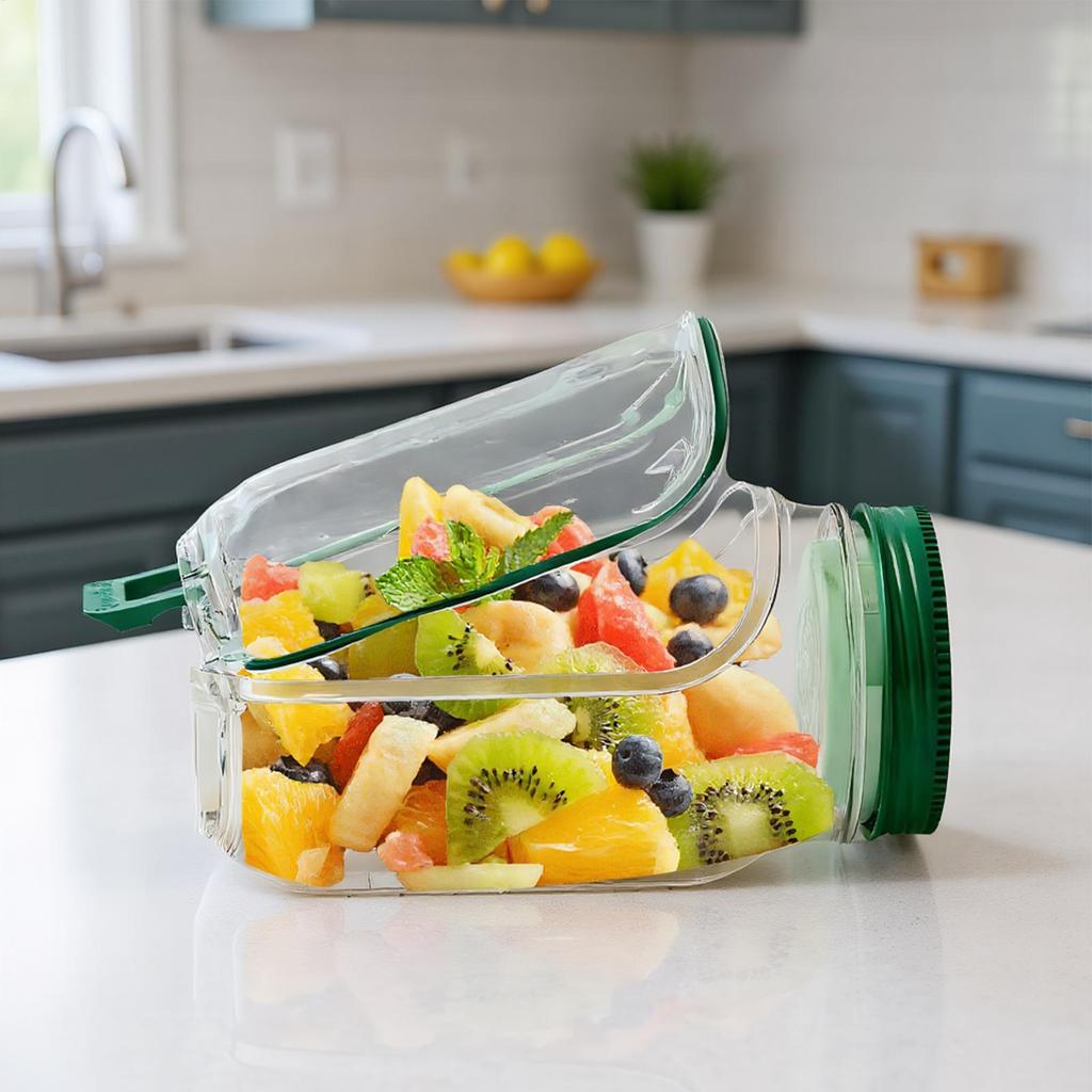 Auslaufsichere Salatbox Kunststoff-Salatbehälter mit seitlich zu öffnendem Deckel Tragbare Frühstücks-Obst-Aufbewahrungsbox für Picknick, Zuhause, Büro