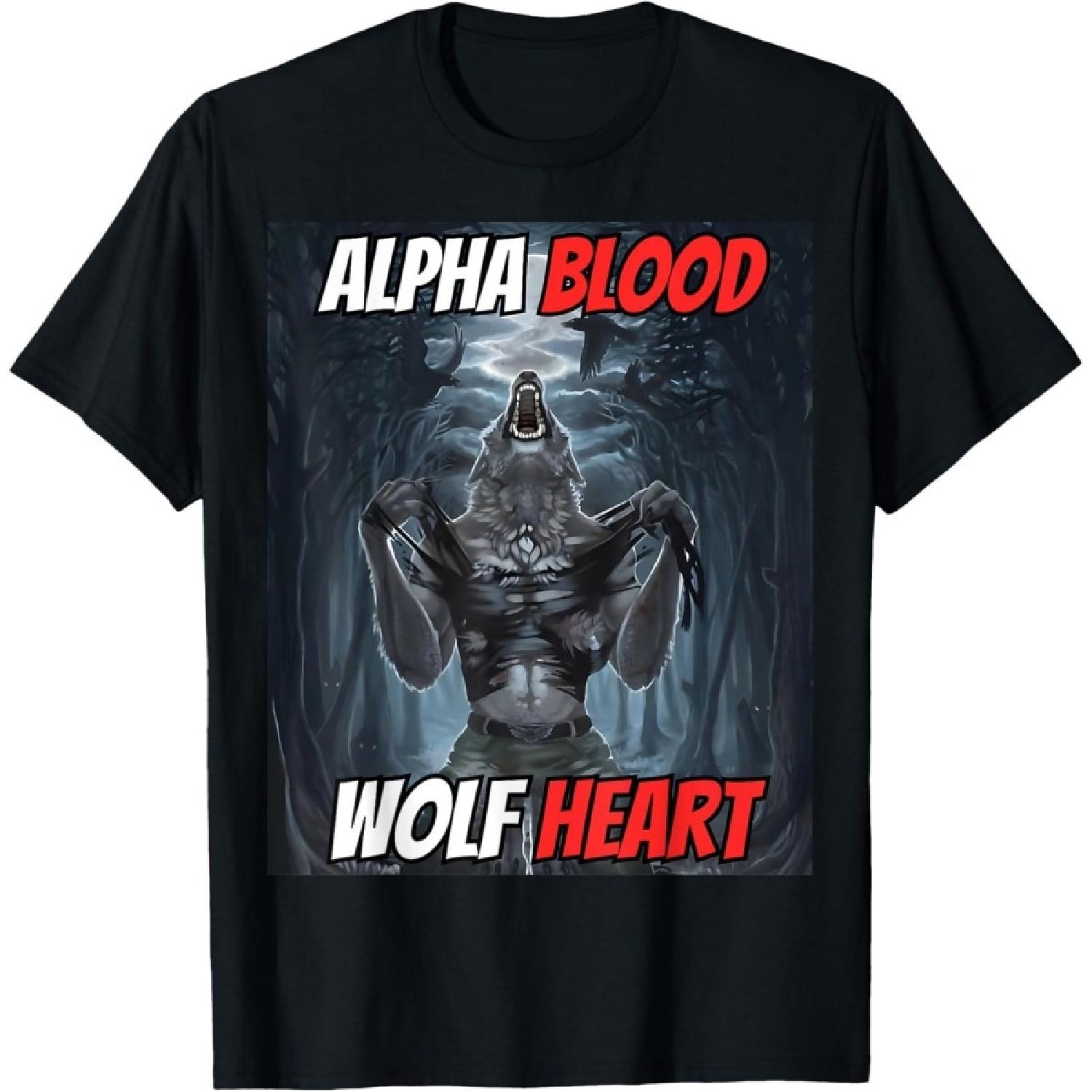 PiWine Alpha Blood Wolf Heart Funny Alpha Wolf Meme T-Shirt S