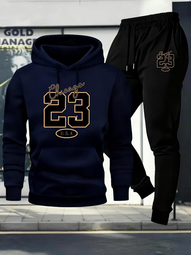 2026 Men's Fleece Hoodie: European & American Street Style, Loose-Fit Trendy Sweatshirt, Hooded Men's Apparel Set