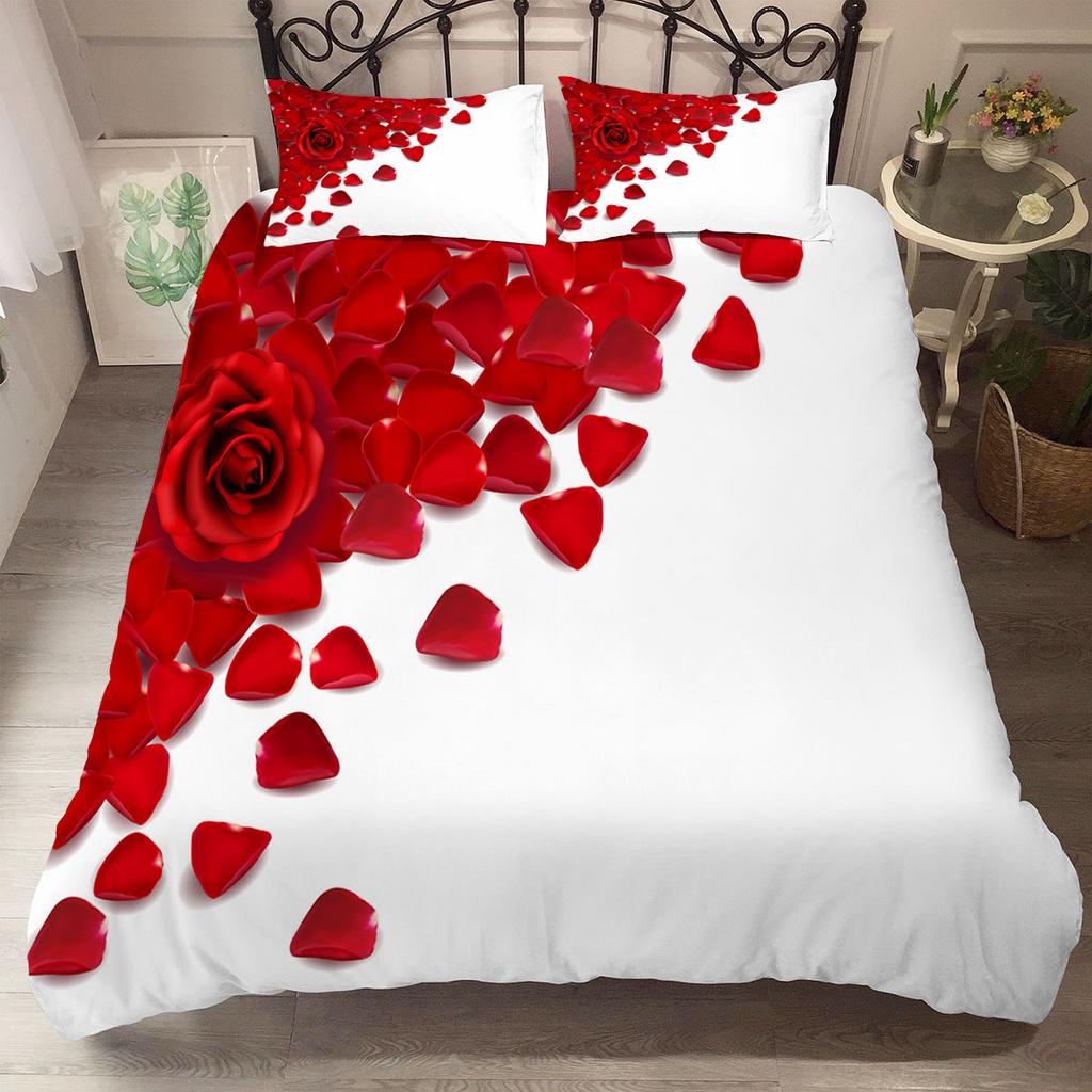 Red Rose King Queen Duvet Cover Romantic Flower Bedding Set Valentine's Day Quilt Cover Couples Floral Polyester Comforter Cover