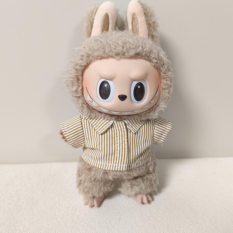 Labubu Pendant Clothing Set for First & Second Generation: Includes Striped Shirt, Pants, & Bag Replacement for Labubu Doll