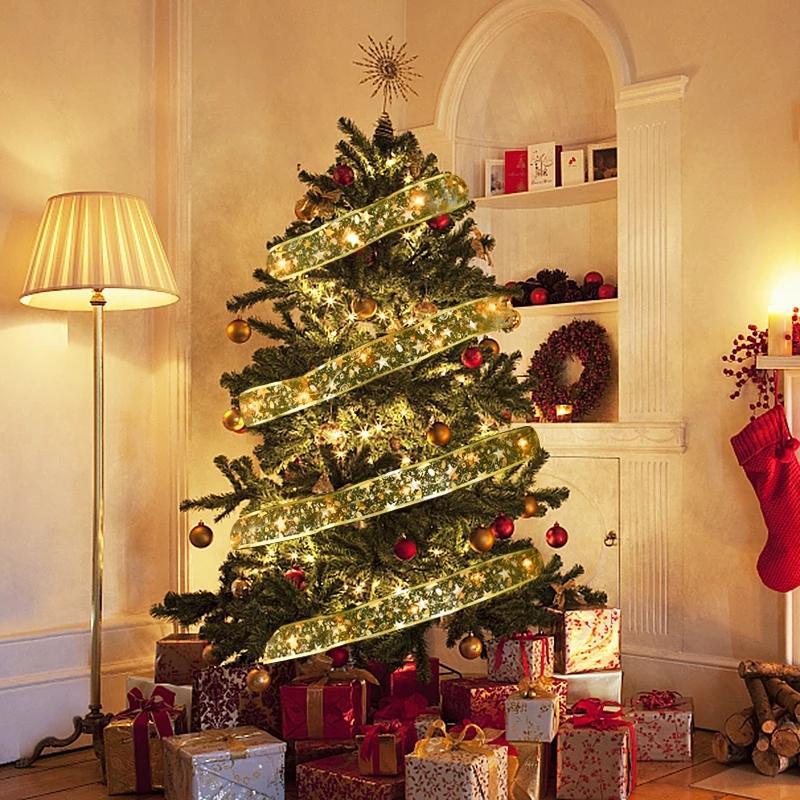 Christmas Decoration LED Ribbon Lights Christmas Tree Ornaments DIY Lace Bows String Light Navidad Home Decoration New Year 2025