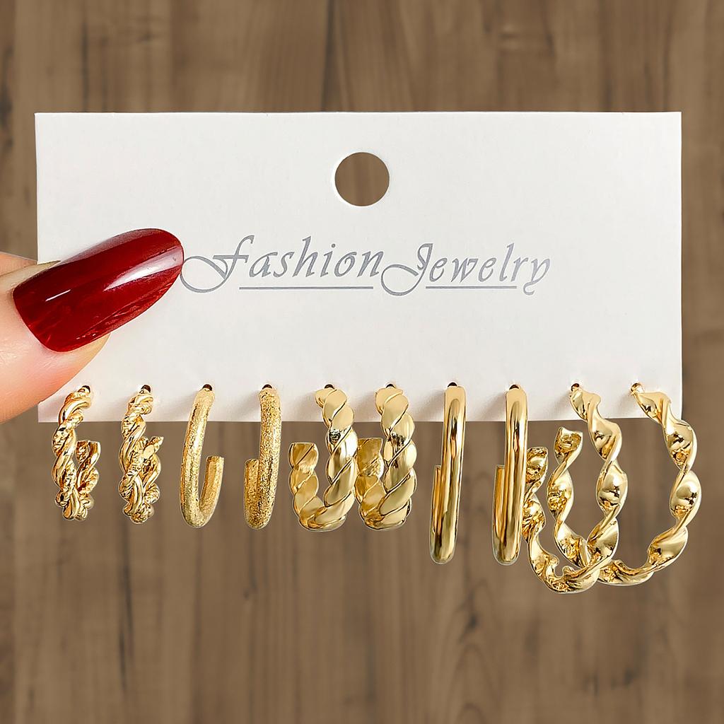 Simple Large Circle Metal Irregular Circle Stud Earrings Set - Creative And Personalized Ear Jewelry - 8-piece Earring Set
