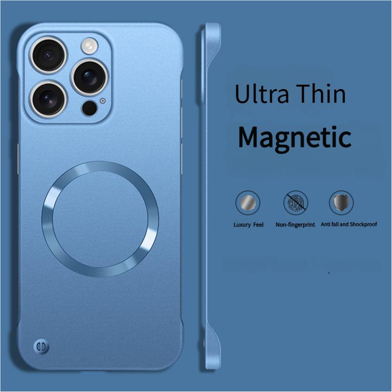 

Ultra Thin Metallic Paint Magnetic For Magsafe Case For 17 Air 16 15 14 13 12 Pro Max Plus Frameless Cooling Hard Cover For iPhone 16 синий