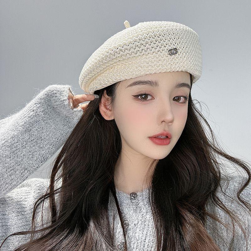 Women's Retro Japanese Style Straw Beret Spring and Summer Breathable Artist Hat Face-Slimming Woven Foldable Straw Hat