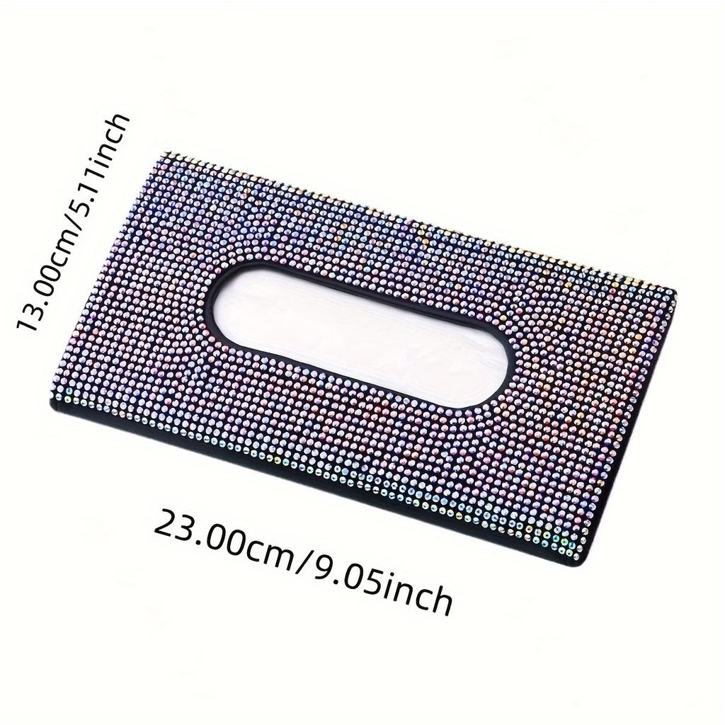 1pc Car Tissue Box, Car Sun Visor Tissue Storage Box, Glitter Rhinestone Tissue Bag, PU Leather Artificial Crystal Tissue Box