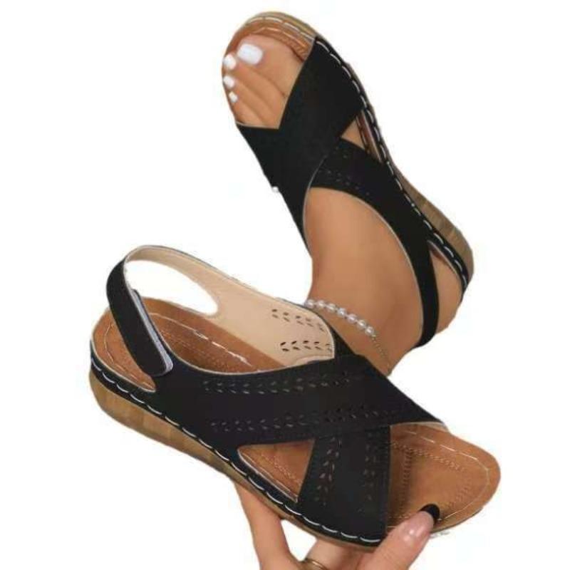 Hollowed-out cross-strap thick-soled shoes, casual sandals, women's open-toe hollowed-out lightweight beach flip-flops