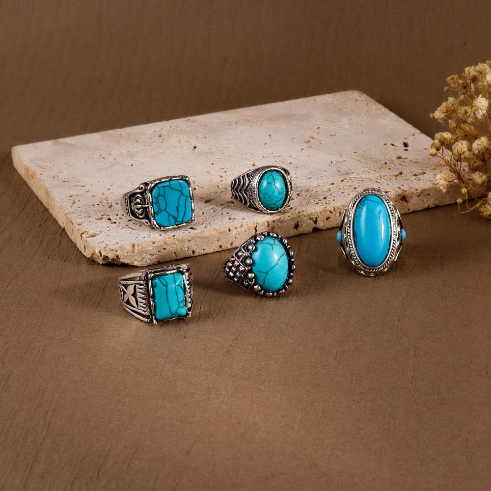 Aesthetic Turquoise Ring Zinc Zinc Alloy Vintage Ring Trendy Western Country Ring  Boys