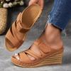 Ladies' Fashion Slope Heel Sandals - Casual Open Toed, Thick Bottom, Breathable PU Coverage, Suitable for All Seasons, Ladies' Sandals