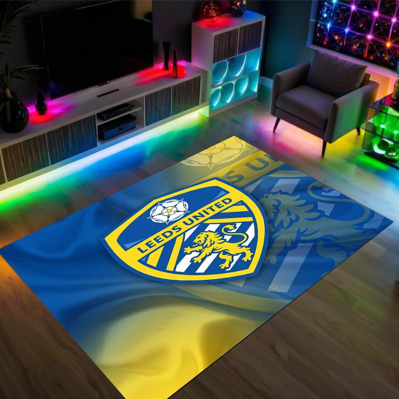 Leeds United Design Kristall Samt Teppich Gemütlich Nicht?Rutschfester Teppich mit Aufdruck für Schlafzimmer Wohnzimmer Eingang