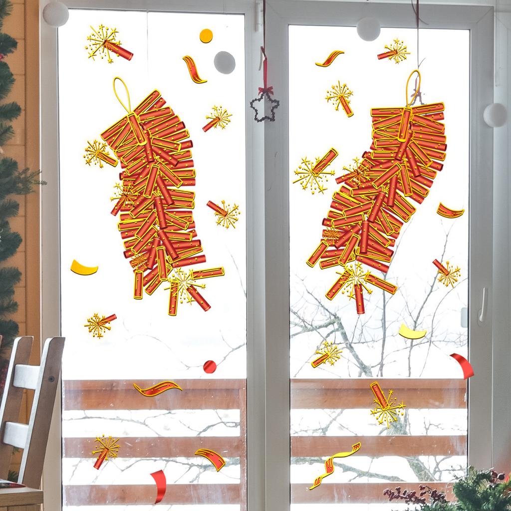 Da13500 New Year'S Theme Window Sticker Creative Bronzing Firecrackers Festival Decoration Double-Sided Visual Static Glass Sticker