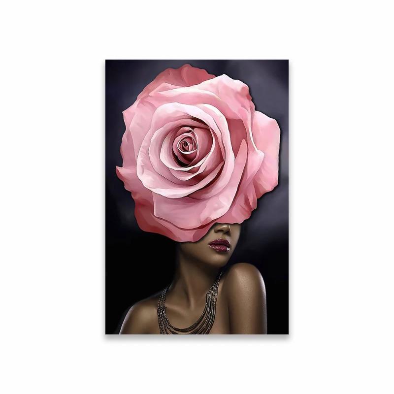 African Woman Canvas Art With Flower Head Poster Floral Head Woman Canvas Painting African American Sexy Woman Prints Bedroom