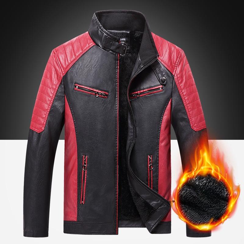 Herren Lederjacke Mode Spleißen trendige Herren Motorrad Lederjacke Frühling, Herbst und Winter vier Jahreszeiten modische Lederjacke für Männer