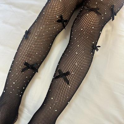Rhinestone Fishnet Tights with Bows & Butterfly Knot for Parent-Child, Lolita Style Pantyhose & Stockings