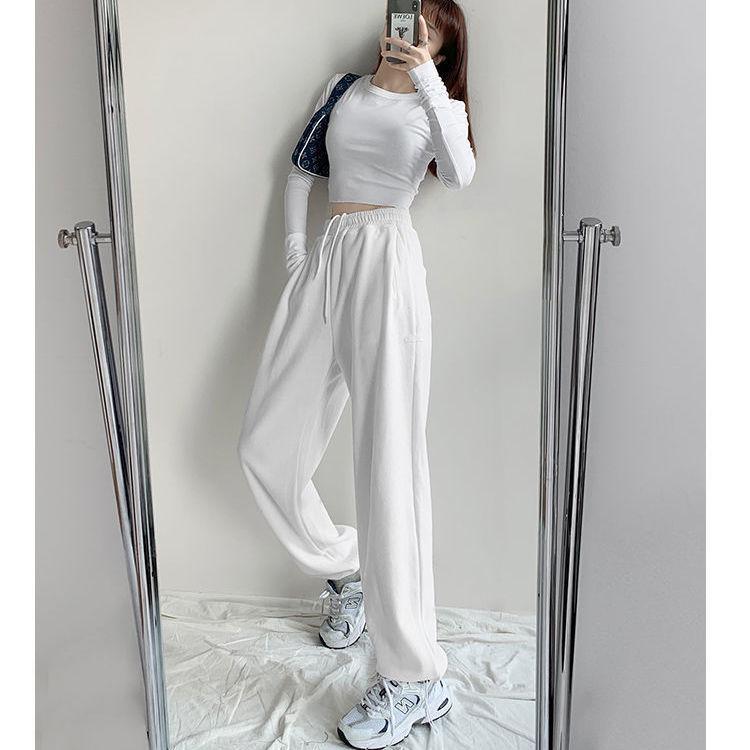 

Women s Trendy High-Waist Loose Sweatpants: Letter Patchwork, Drawstring, Ankle Cuffed, Straight Leg. Small