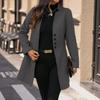 Women's Elegant Mid-Length Wool Trench Coat with Stand Collar Outerwear