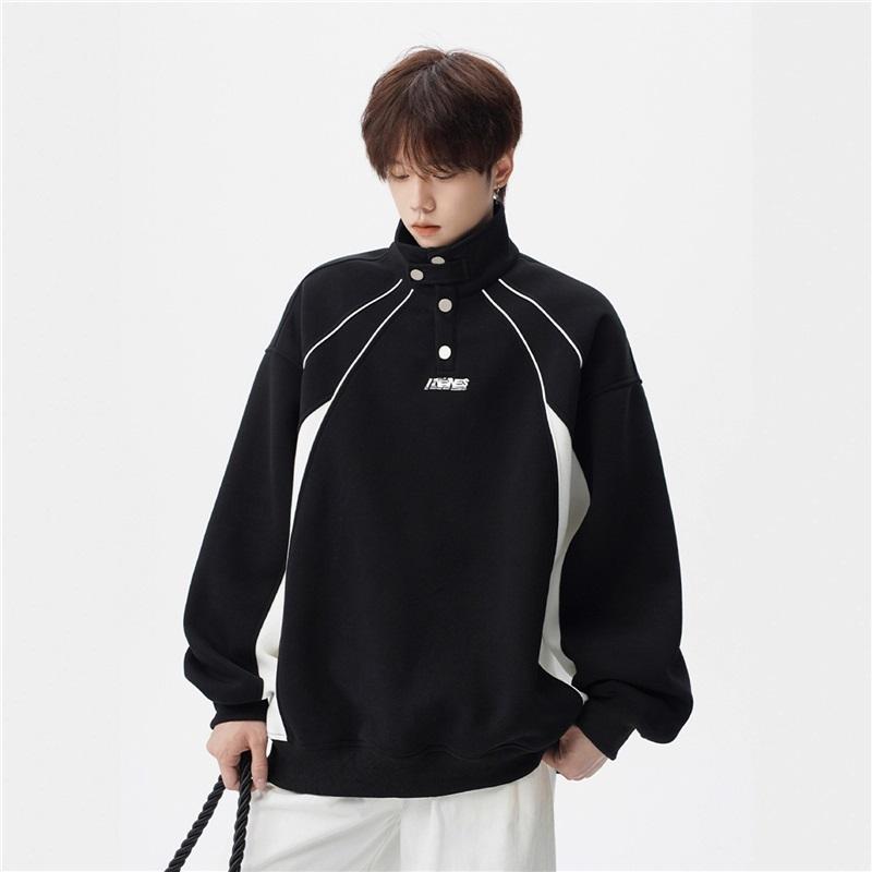

Men s Color Block Half-Zip Sweatshirt Loose Casual Streetwear Pullover XXXL чорний