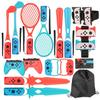 EOVOLA 18 In 1 Accessories Kit for Nintendo Switch / OLED Sports Games, Tennis Rackets, Comfort Grips Golf Clubs, Swords, Wrist Bands and Leg Strap