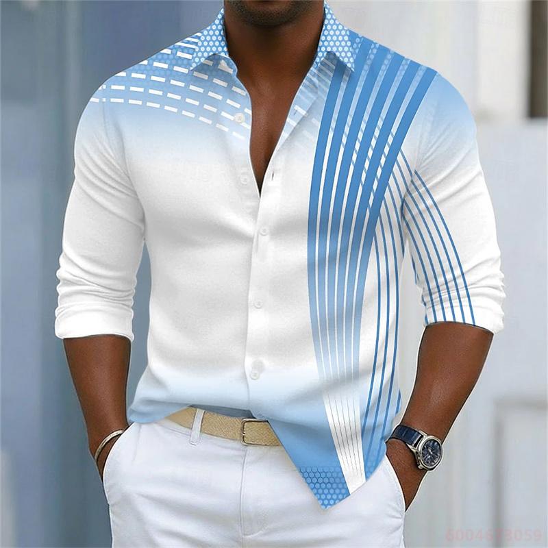 Men's Shirt Gradient Striped Long Sleeved Shirt Casual Business Collar Shirt Spring and Autumn New Trend Men's Top